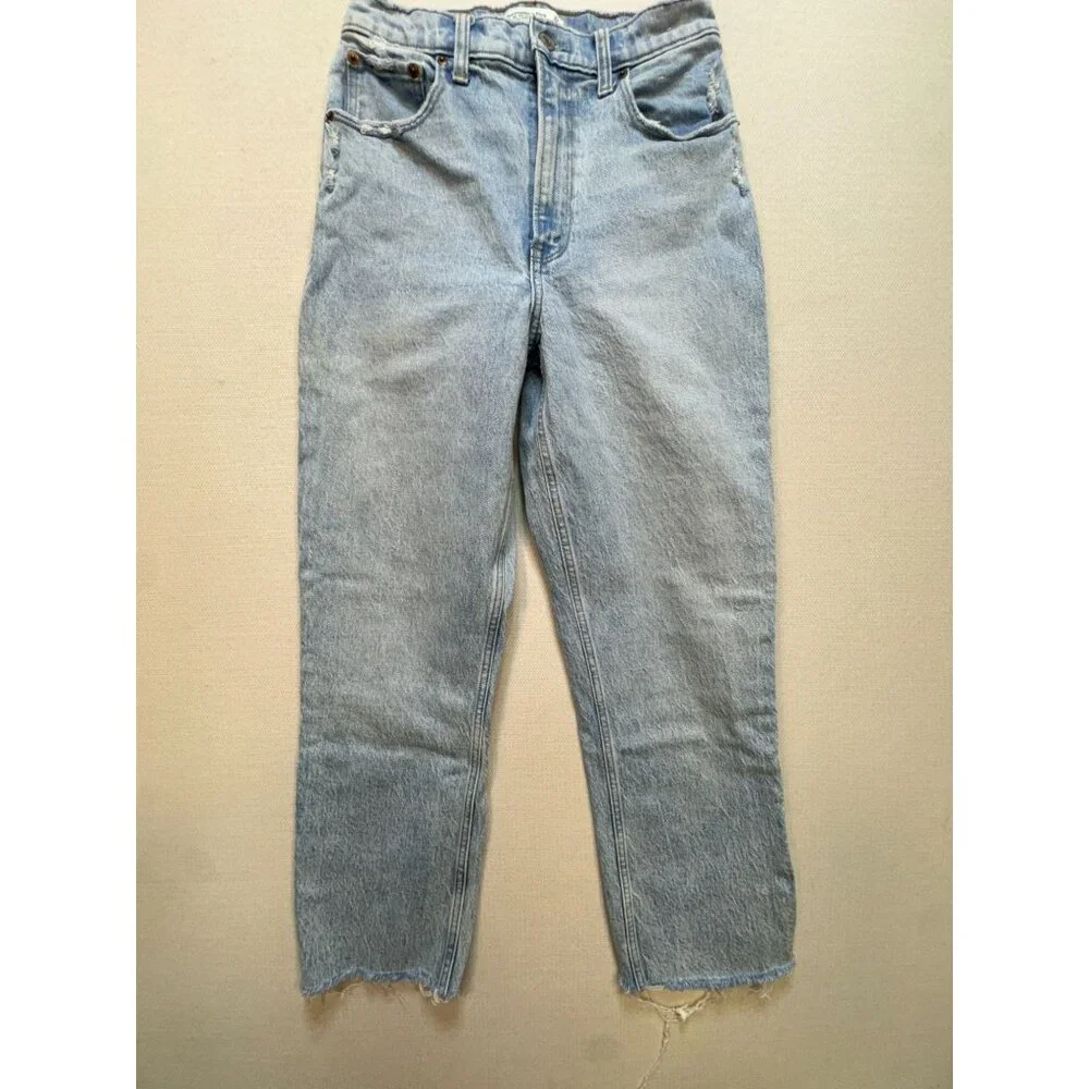 Abercrombie & Fitch 90s Straight Jeans Womens 26/2 Blue Denim Hi-Rise Distressed - Picture 12 of 12